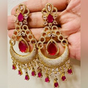 Elegant Gold and Red Chandelier Earrings